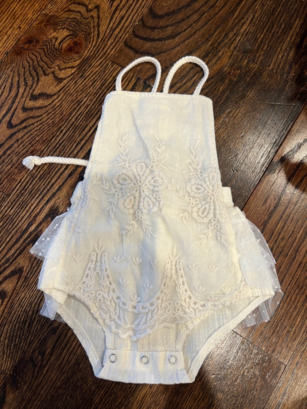 Ivory Lace Baby Romper with Tulle Ruffle